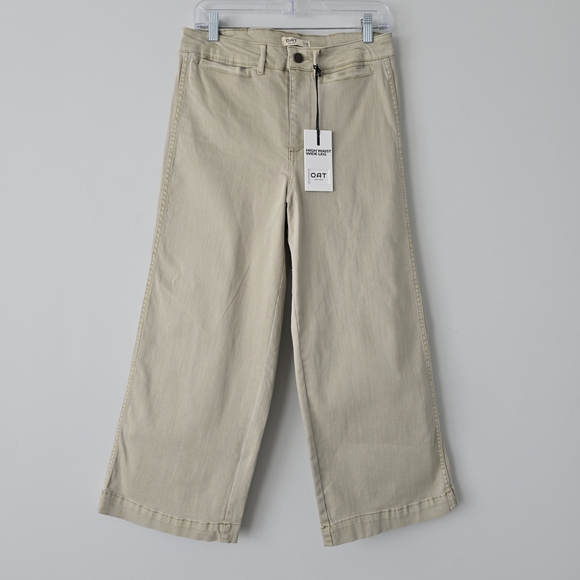 NWT OAT New York High Waist Wide Leg Crop Pants 28 Beige Tan